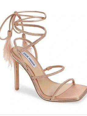 Steve Madden Rosegold Feather Lace-Up Stiletto Sandal